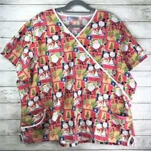 Unisex Holiday Snowman Christmas Scrub Top 4X 5X